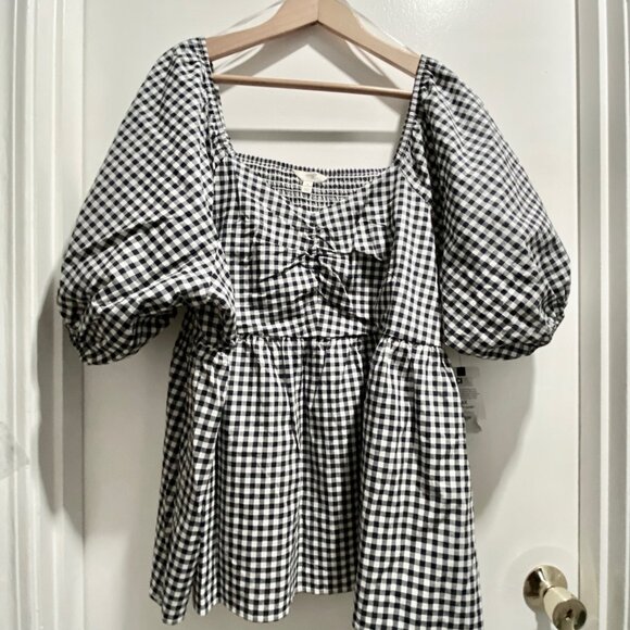 Gingham Cotton Y2K Babydoll Cottage Regency Preppy Empire Waist Top Blouse 2X - Picture 1 of 8